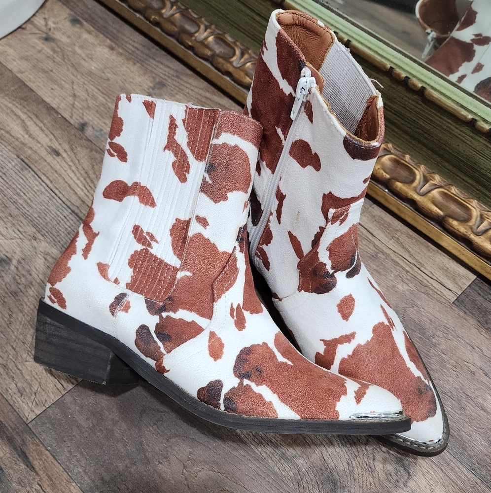 Buckle Cow Print Ankle Booties